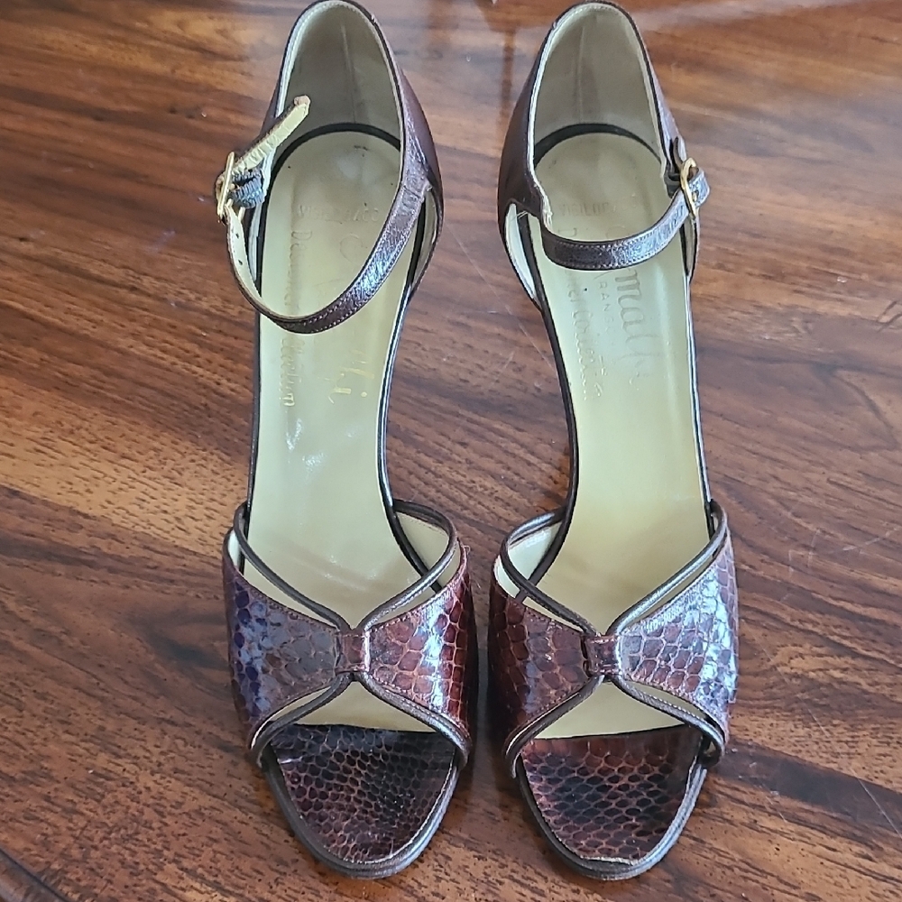Amalfi Brown Textured Heels with Adjustable Ankle Strap Tango Heels